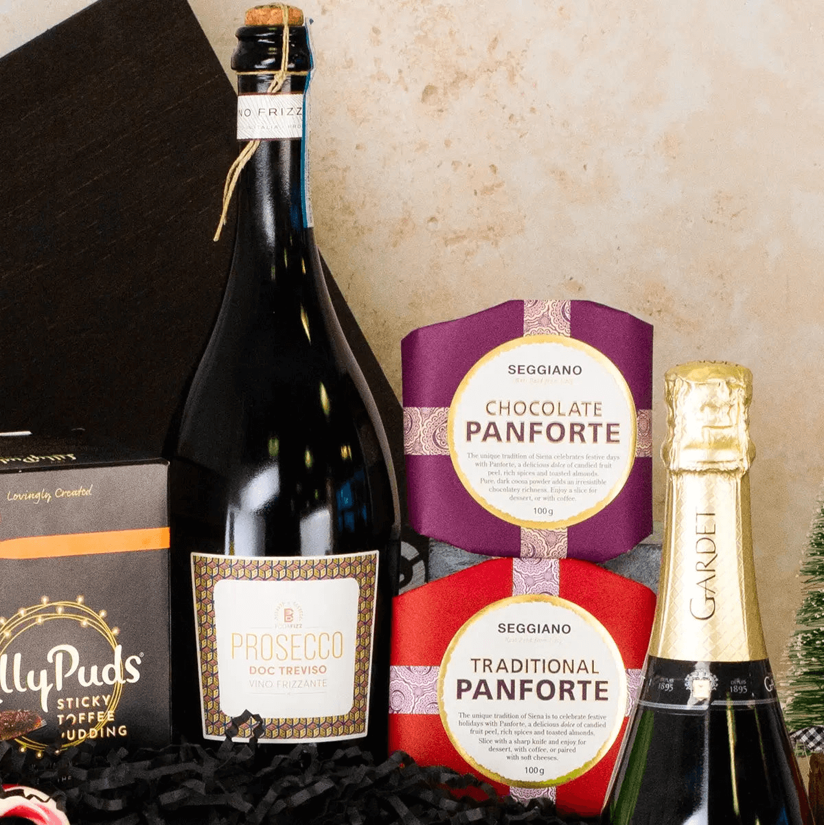 Indulgent Christmas Gift Hamper, Celebrate with our luxury festive food & drinks collection featuring prosecco, champagne, wine, and delightful treats.