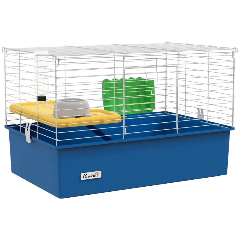 PawHut Blue Hamster Cage for Small Pets - 71x46x47cm, Spacious playhouse with platform, ramp & accessories for small pets like guinea pigs and chinchillas. Ideal for comfort and easy maintenance.