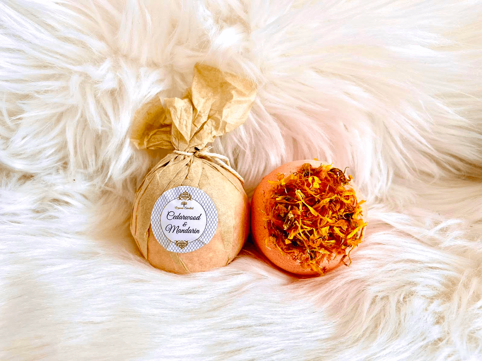 Soothe with Mandarin & Cedarwood Bath Bomb, Experience bliss with our 130g Therapeutic Bath Bomb, infused with natural Mandarin and Cedarwood oils. Ethical & cruelty-free luxury.