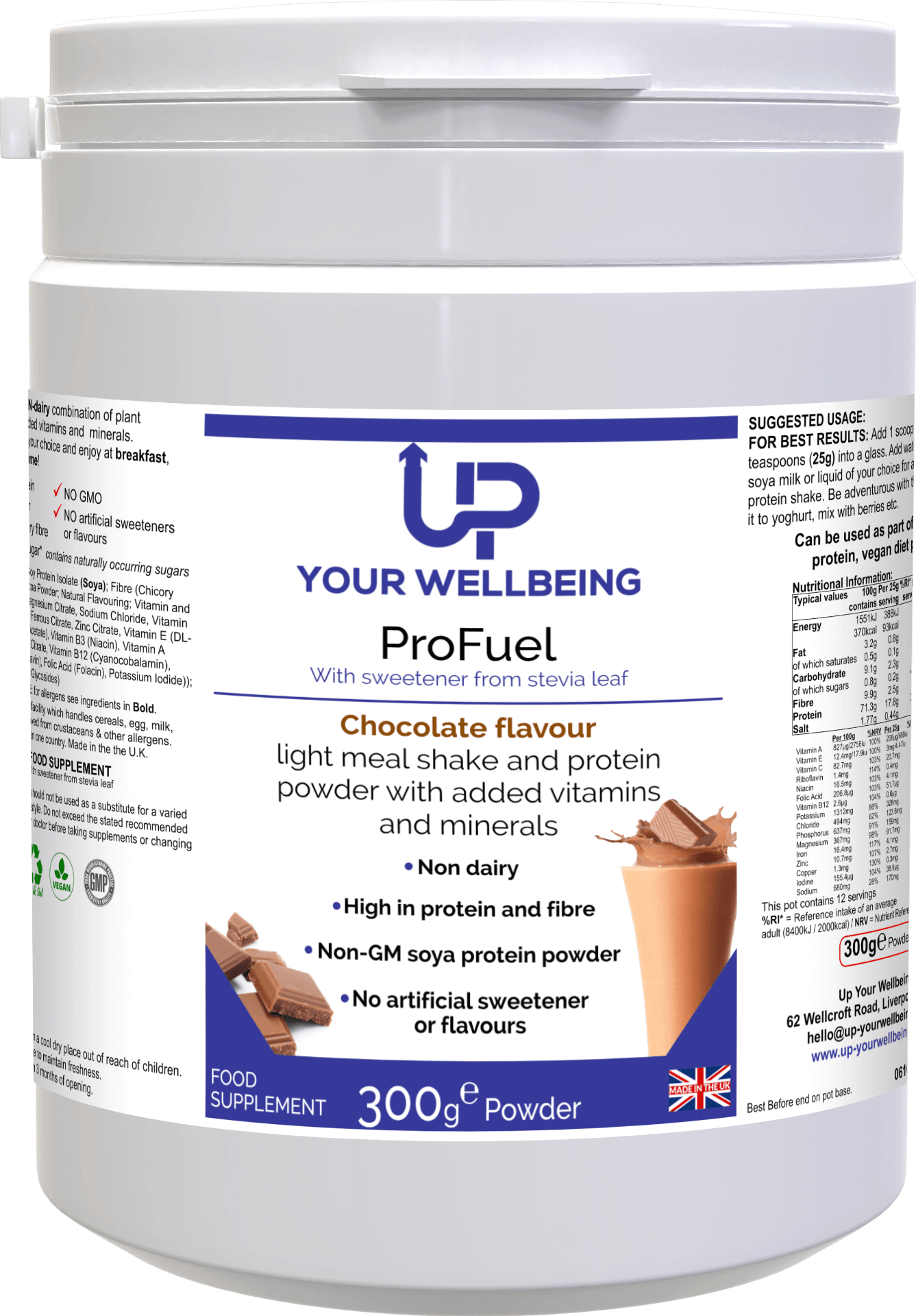 ProFuel Chocolate Vegan Shake - High-Protein & Delicious, A nutrient-rich, non-dairy chocolate shake that's high in plant protein and fibre. Satisfy your cravings while supporting muscle growth and digestive health.