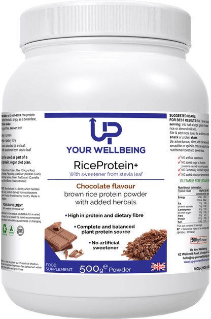 RiceProtein+ Vegan Chocolate – High Protein, Low Fat, Enjoy 16.9g of vegan protein per serving with RiceProtein+ Chocolate. High in fiber, low in saturated fat, and packed with nutrients.