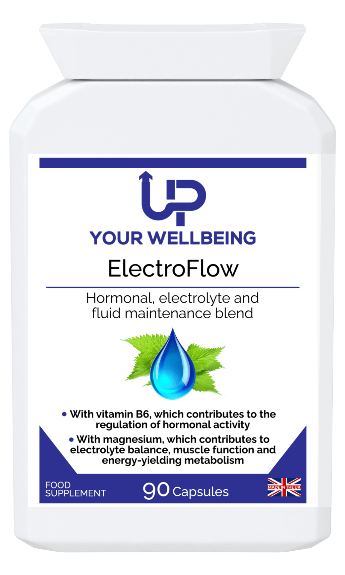 ElectroFlow - Advanced Electrolyte & Hormone Support, Boost energy and fluid balance with ElectroFlow's herbal blend, Vitamin B6 & Magnesium. 90 vegan capsules for optimal metabolism and hormone support.