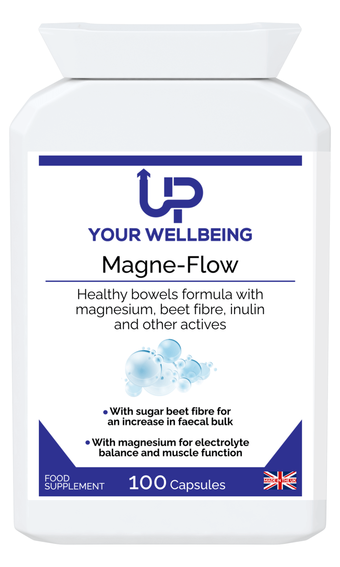 Magne-Flow: Magnesium & Fibre Supplement - 100 Capsules, Enhance digestive health and energy with Magne-Flow, an advanced magnesium and fibre supplement in 100 capsules. Optimize well-being today!