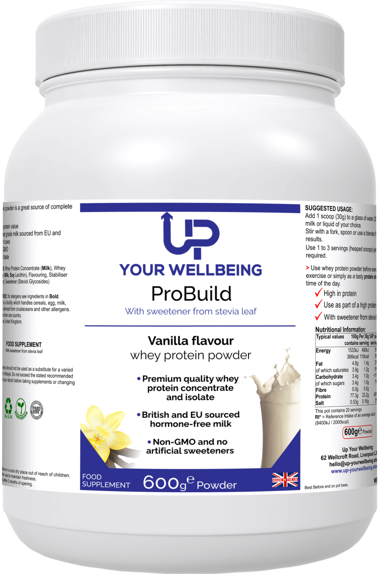 ProBuild Vanilla Whey Protein Powder – 600g, Boost muscle growth and recovery with ProBuild Vanilla Whey Protein Powder, a premium 600g supplement. Ideal for athletes and fitness enthusiasts.