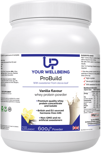 ProBuild Vanilla Whey Protein Powder – 600g, Boost muscle growth and recovery with ProBuild Vanilla Whey Protein Powder, a premium 600g supplement. Ideal for athletes and fitness enthusiasts.