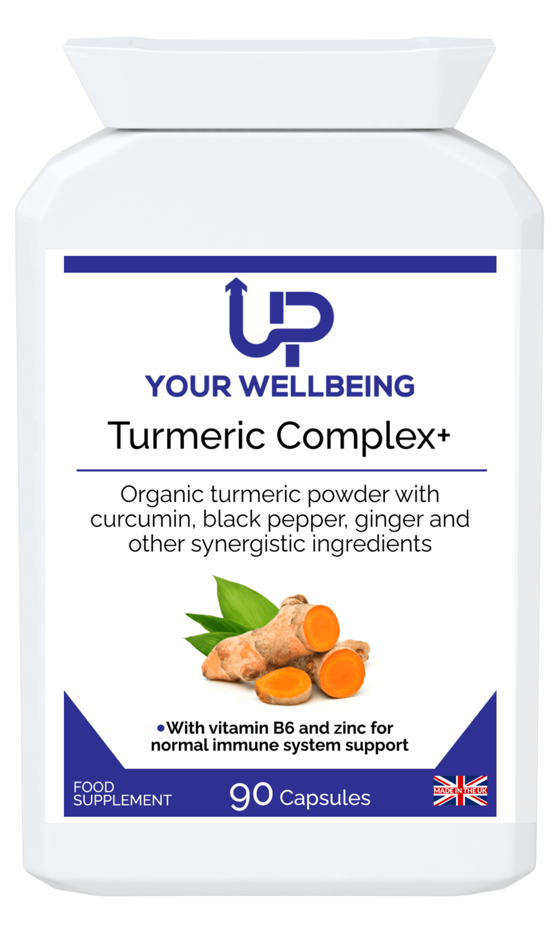 Organic Turmeric Complex+ - Immune Support, 90 Vegan Caps, Turmeric Complex+ with 95% curcumin, ginger, cayenne, and piperine for enhanced nutrient absorption. Boost your immune system naturally.