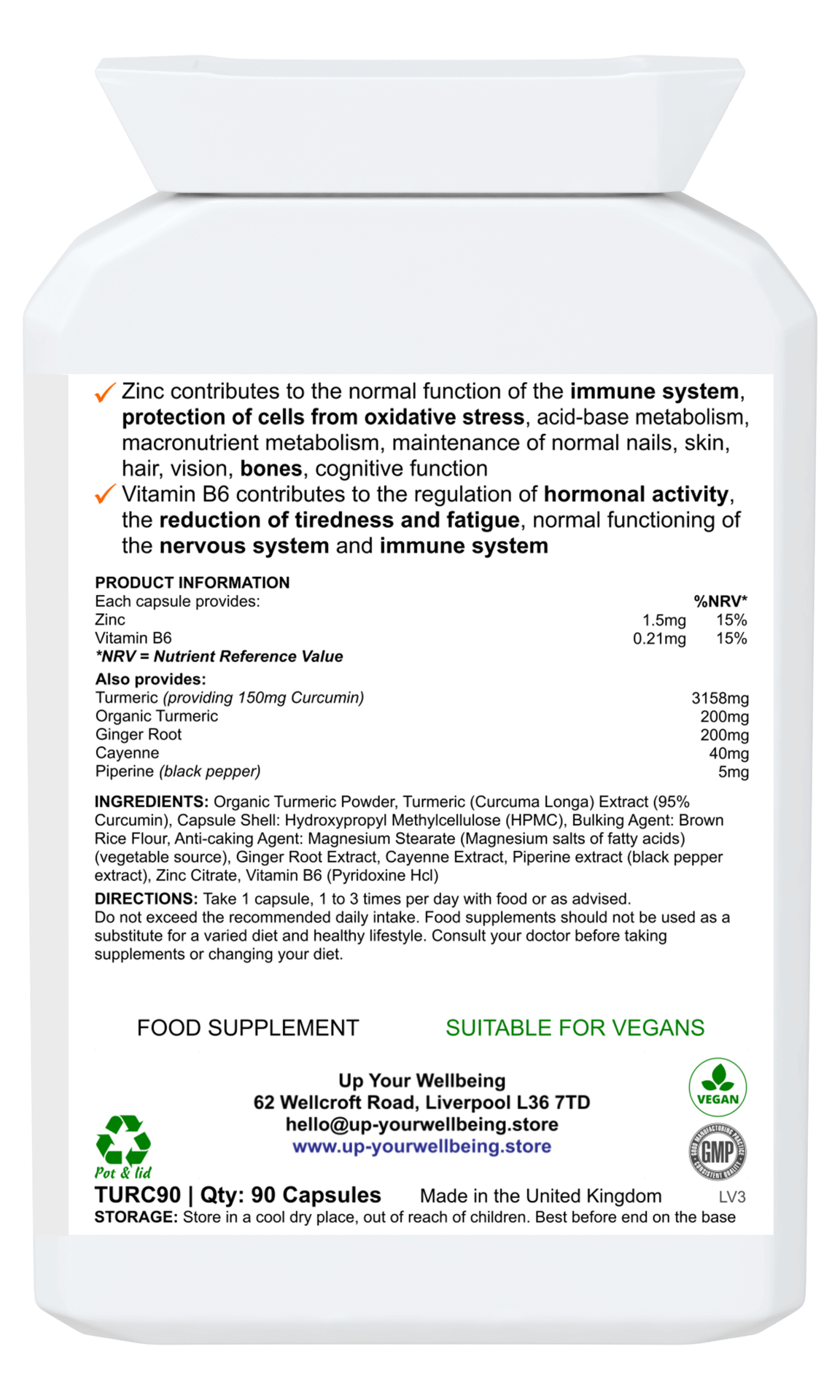 Organic Turmeric Complex+ - Immune Support, 90 Vegan Caps, Turmeric Complex+ with 95% curcumin, ginger, cayenne, and piperine for enhanced nutrient absorption. Boost your immune system naturally.