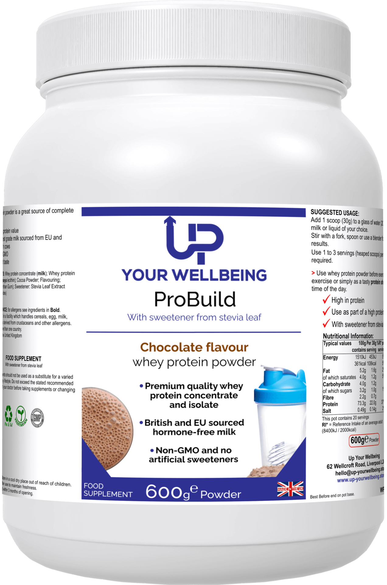 ProBuild Whey Protein Powder - Chocolate | 22g Protein, Discover ProBuild Chocolate Whey Protein Powder. Enjoy 22g of protein per serving with non-GMO, hormone-free EU & British sourced milk. Vegetarian-friendly.