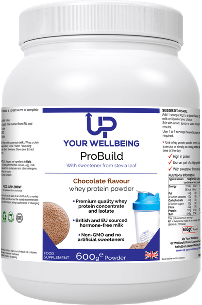 ProBuild Whey Protein Powder - Chocolate | 22g Protein, Discover ProBuild Chocolate Whey Protein Powder. Enjoy 22g of protein per serving with non-GMO, hormone-free EU & British sourced milk. Vegetarian-friendly.