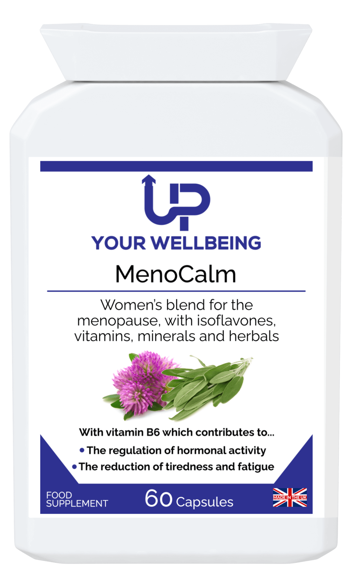 MenoCalm Herbal Supplement for Menopausal Women - Capsules, MenoCalm offers natural relief for menopausal women with herbs and vitamins. Key ingredients include Wild Yam, Soya Isoflavones, and Vitamin B6.