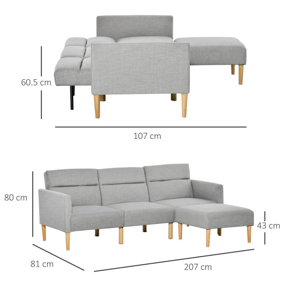 Versatile Upholstered Sofa Bed - Reversible Sectional, Discover the HOMCOM Upholstered Sofa Bed: a stylish, space-saving solution that converts into a bed. Perfect for small spaces and unexpected guests.