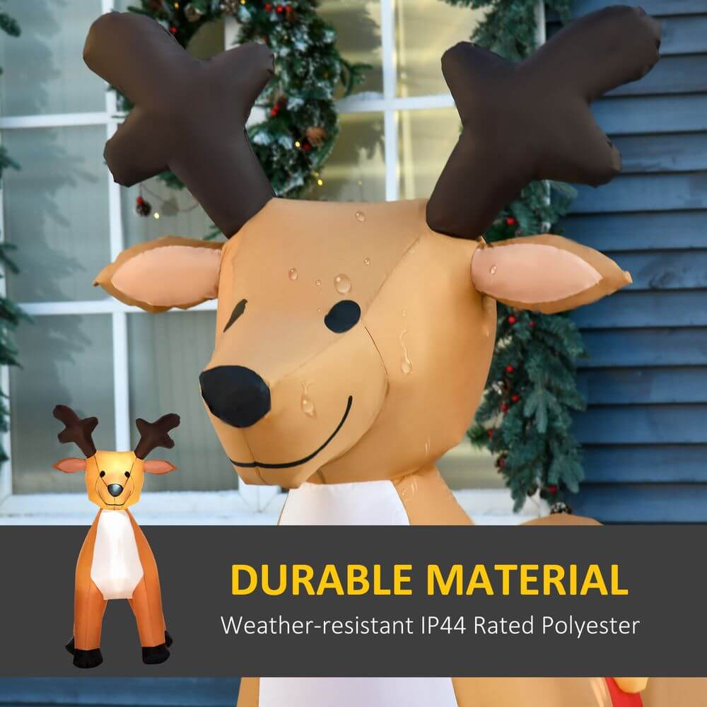 6ft Inflatable Christmas Reindeer with LED Lights, Add holiday cheer with our 6ft LED Reindeer! Perfect indoors or outdoors, crafted from durable, water-resistant polyester for festive fun.