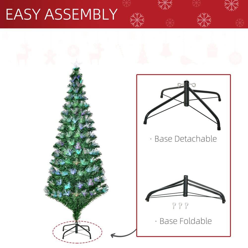 6FT LED Christmas Tree with Star Topper & Lights, Illuminate your home with the 6FT Multicoloured LED Christmas Tree featuring 230 fibre optic lights and a star topper. Perfect for a vibrant, festive display.