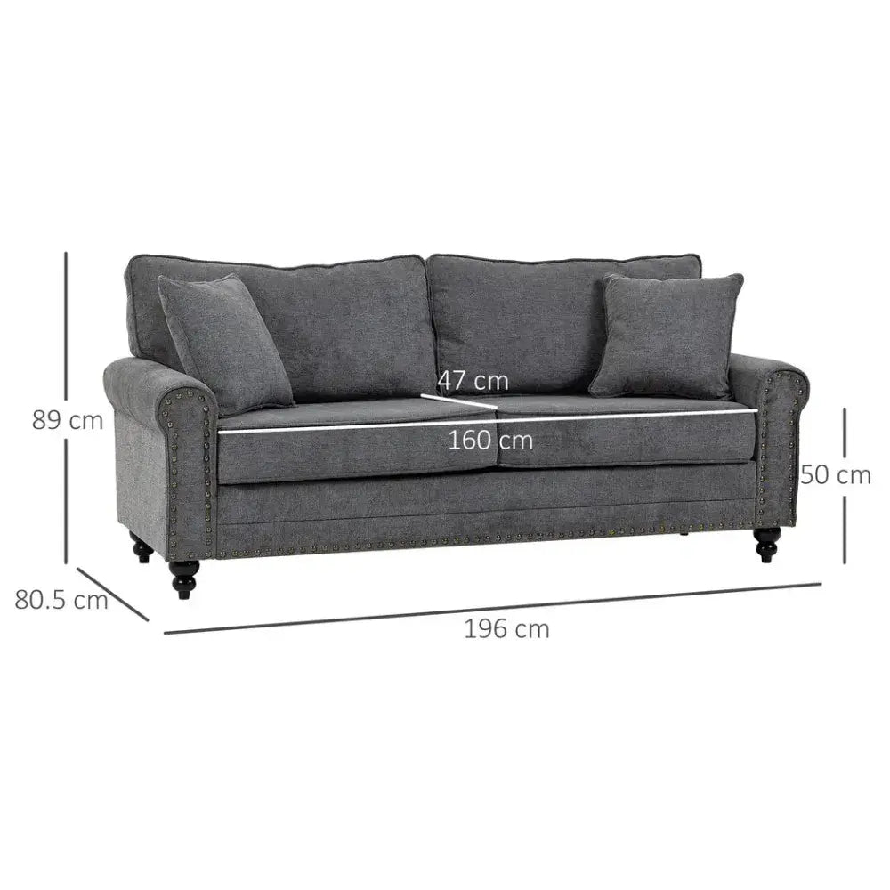 Chic Grey 2-Seater Sofa for Small Spaces, Discover our stylish grey fabric 2-seater sofa with nailhead trim. Perfect for small spaces, it adds comfort and elegance to any room.