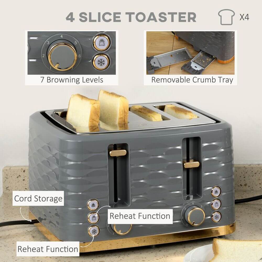 Stylish Kettle & Toaster Set - Rapid Boil & Toast, Upgrade your kitchen with a 1.7L kettle and 4-slice toaster set. Sleek, rapid, and perfect for busy mornings.