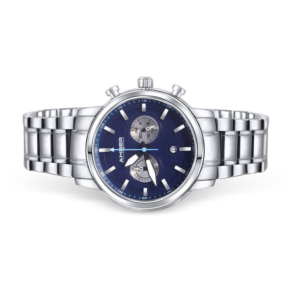 Amber Time Men's 50m Chronograph Watch, Discover style and function with the Amber Time Men's Quartz Chronograph Watch. Features a stainless steel band, blue dial, and 50m water resistance.