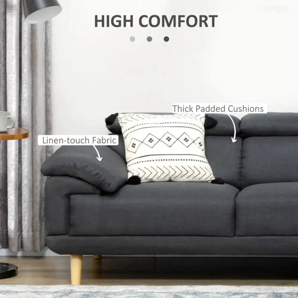 Stylish L-Shaped Sofa: Adjustable Comfort, Grey, Discover the ultimate in comfort with our grey L-shaped corner sofa featuring an adjustable headrest, perfect for cozy living room settings.