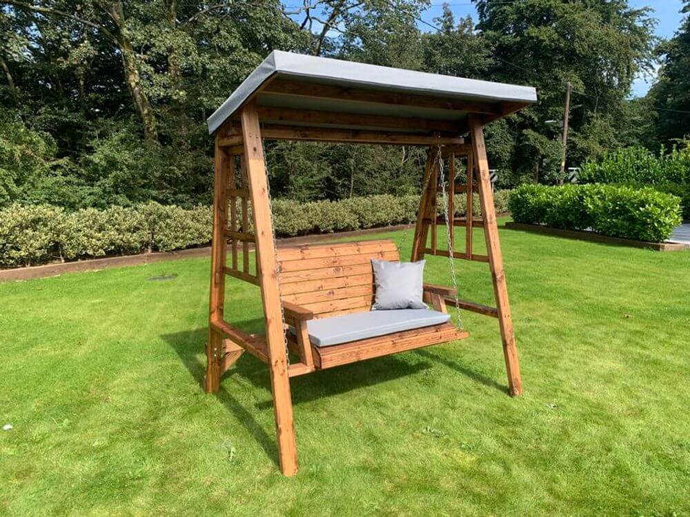 Stunning Dorset Two Seat Swing - Removable Roof, Discover luxury and comfort with the Dorset Two Seat Swing. Features a removable roof and seat. Available in green, burgundy, or grey. Perfect for any garden.