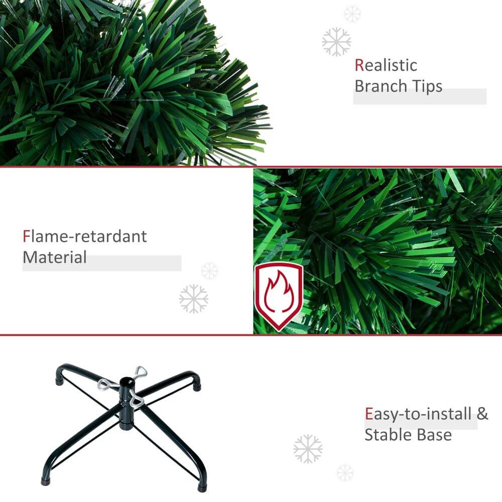 4FT Green Fibre Optic Christmas Tree with LED, Transform your home with a 4FT green fibre optic Christmas tree, featuring LED snowflakes and fireproofing for a magical, safe holiday.