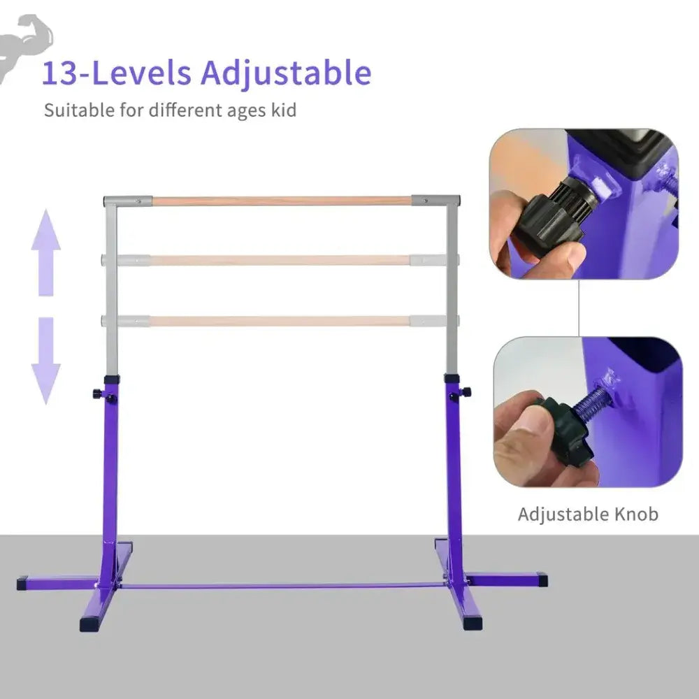 Adjustable Kids Gymnastics Bar for Home Fitness, Enhance your child's gymnastics skills with this adjustable bar, featuring 13 height levels from 95cm to 145cm for safe practice at home.