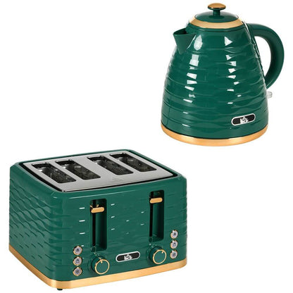 Stylish 1.7L Kettle & Toaster Set - Chic Upgrade, Transform your kitchen with this green kettle and toaster set, featuring a 1.7L rapid boil kettle and 4-slice toaster for ultimate style and convenience.