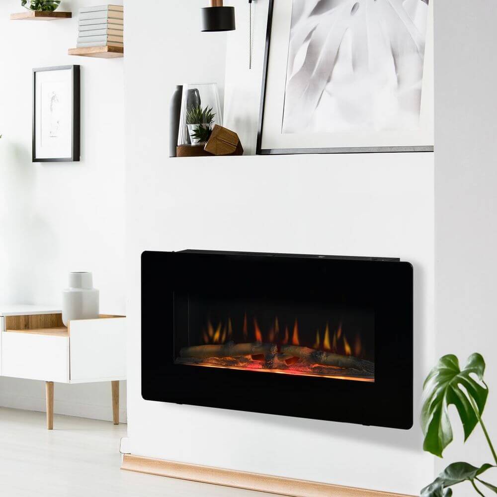 HOMCOM Wall-Mount Electric Fireplace with Remote, Stay warm with the HOMCOM Electric Fireplace Heater featuring remote control for easy flame and heat settings. Perfect for cozy homes.