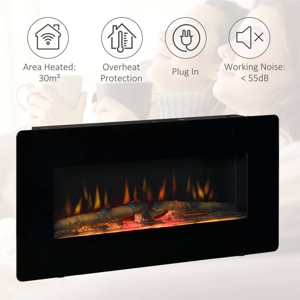 HOMCOM Wall-Mount Electric Fireplace with Remote, Stay warm with the HOMCOM Electric Fireplace Heater featuring remote control for easy flame and heat settings. Perfect for cozy homes.