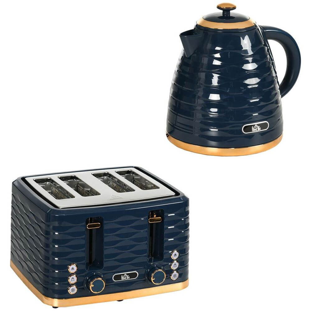 Stylish Kettle & Toaster Set: Rapid Boil & 4-Slice, Elevate your kitchen with our blue 1.7L rapid boil kettle and 4-slice toaster set, perfect for tea and crisp toast.