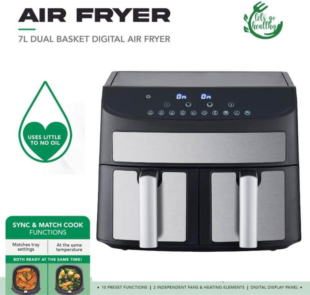 Domestic King 7L Air Fryer - 2400W Power, Discover effortless cooking with the Domestic King 7L Air Fryer. Dual baskets and 2400W power make perfect meals simple.