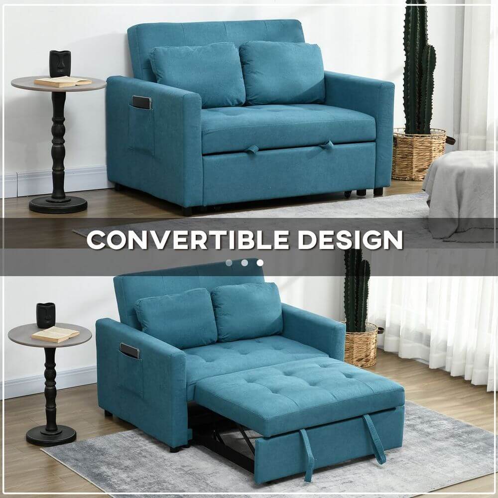 Versatile 2-Seater Sofa Bed - Blue, Discover the perfect space-saving solution with this 2-Seater Sofa Bed. Stylish by day, it converts to a comfy bed at night. Includes cushions and pockets.