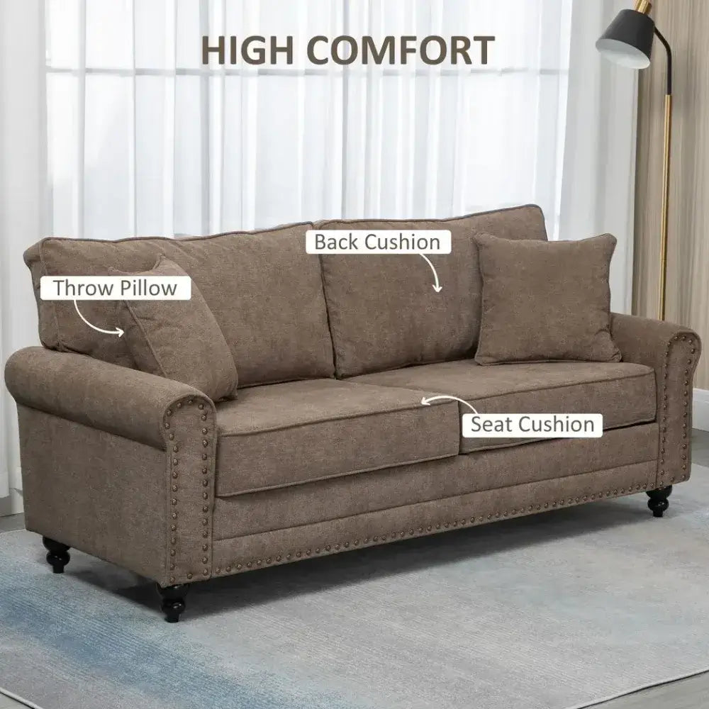 Chic 2-Seater Sofa with Nailhead Trim, Discover stylish comfort with our 2-seater fabric sofa. Perfect for small spaces, featuring nailhead trim and plush cushions. Ideal for apartments.