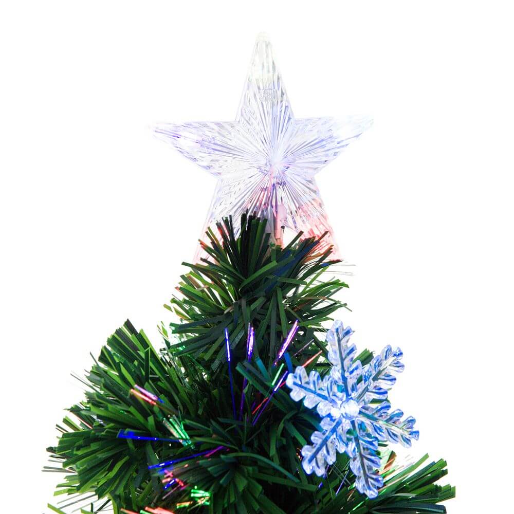 4FT Green Fibre Optic Christmas Tree with LED, Transform your home with a 4FT green fibre optic Christmas tree, featuring LED snowflakes and fireproofing for a magical, safe holiday.