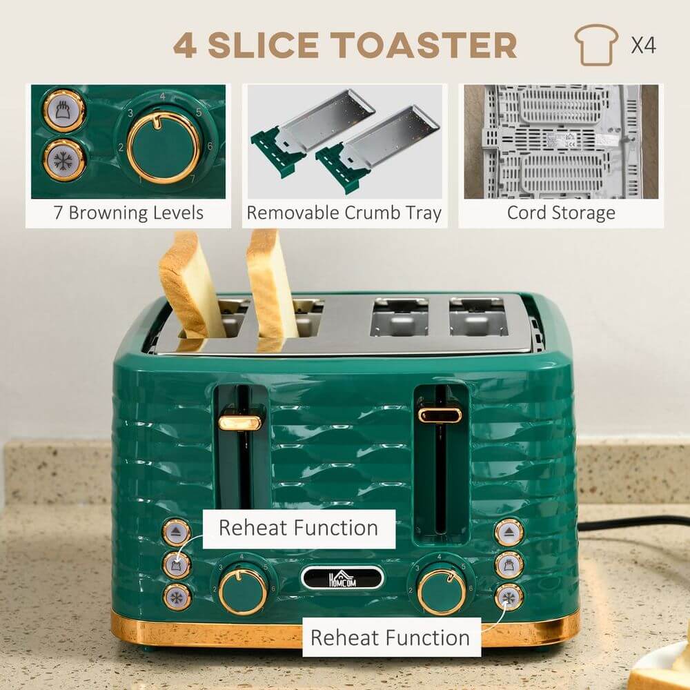 Stylish 1.7L Kettle & Toaster Set - Chic Upgrade, Transform your kitchen with this green kettle and toaster set, featuring a 1.7L rapid boil kettle and 4-slice toaster for ultimate style and convenience.