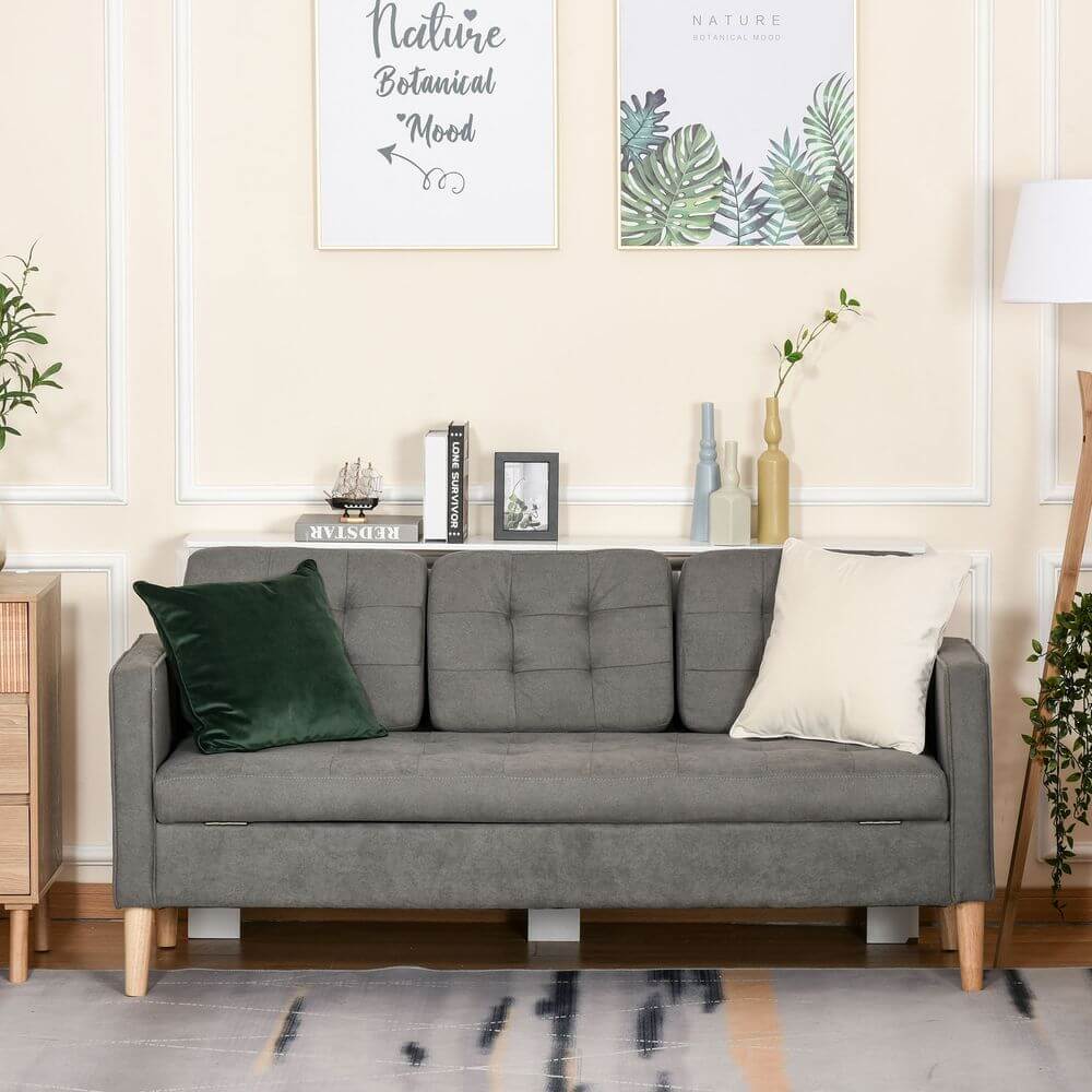 Elegant 3-Seater Sofa with Storage, Discover comfort and style with our 3-Seater Sofa. Features hidden storage and rubberwood legs for a sophisticated look.