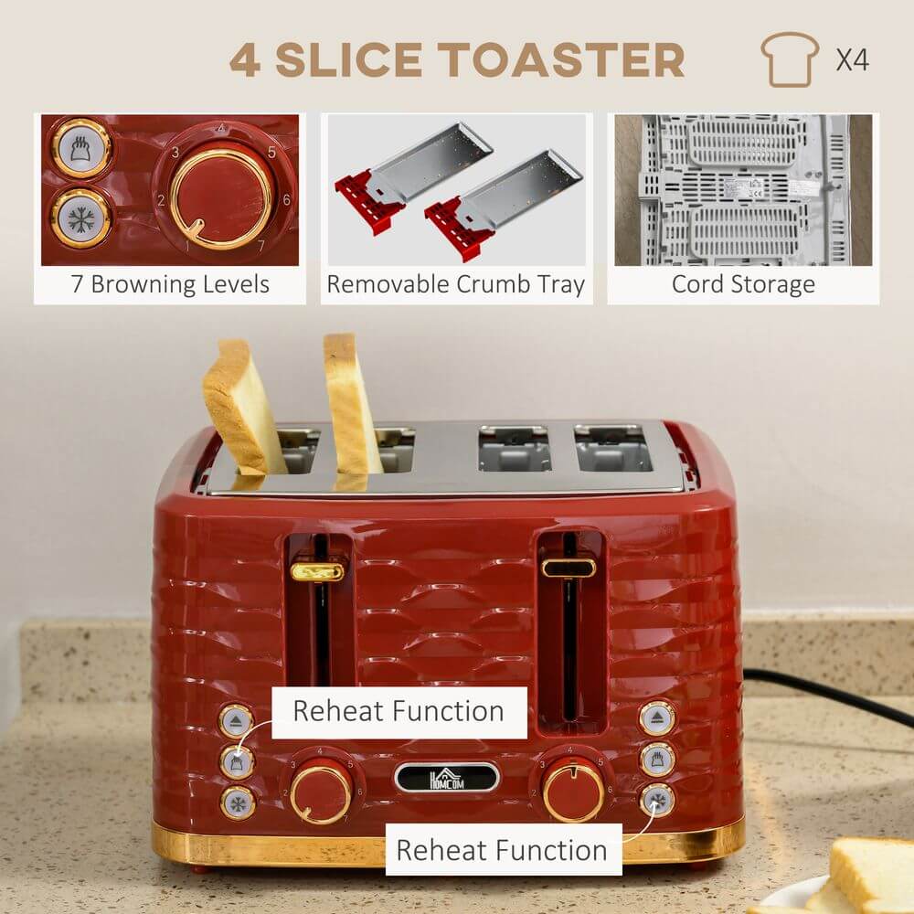 Chic Kettle & Toaster Set - Stylish Kitchen Essentials, Upgrade your kitchen with our 1.7L red kettle and 4-slice toaster set. Effortless style meets function for perfect mornings.