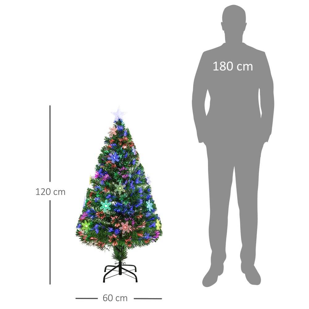 4FT Green Fibre Optic Christmas Tree with LED, Transform your home with a 4FT green fibre optic Christmas tree, featuring LED snowflakes and fireproofing for a magical, safe holiday.