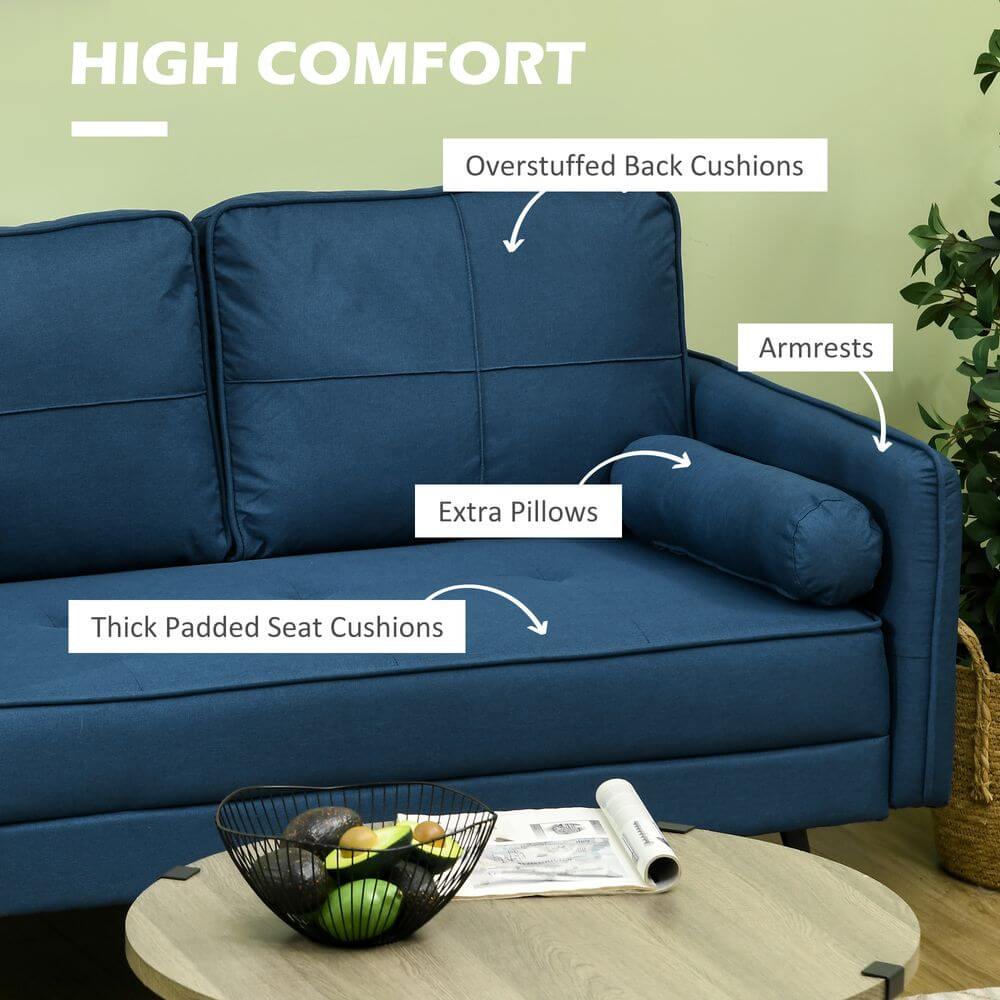 Cosy Blue 2-Seater Sofa for Small Spaces, Upgrade your home with our luxury 2-seater sofa, perfect for compact living. Enjoy comfort and modern style with included plush pillows.