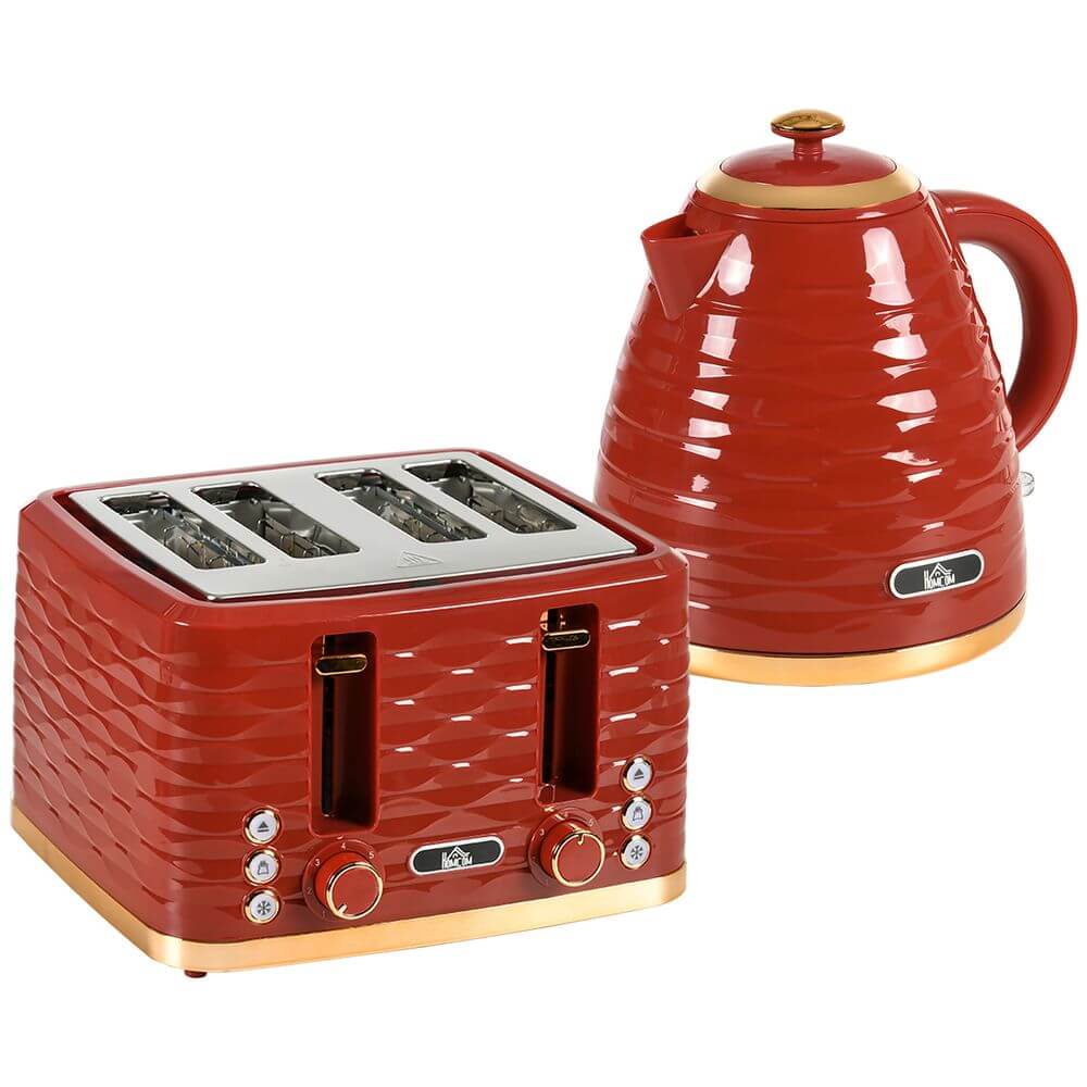 Chic Kettle & Toaster Set - Stylish Kitchen Essentials, Upgrade your kitchen with our 1.7L red kettle and 4-slice toaster set. Effortless style meets function for perfect mornings.