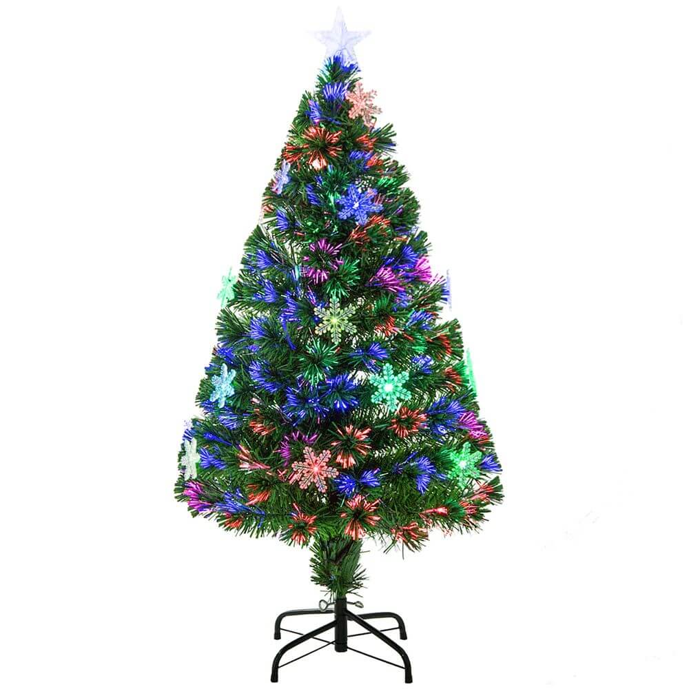 4FT Green Fibre Optic Christmas Tree with LED, Transform your home with a 4FT green fibre optic Christmas tree, featuring LED snowflakes and fireproofing for a magical, safe holiday.