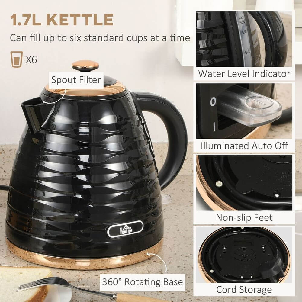 Stylish Kettle & Toaster Set - Fast Boil & Toast, Upgrade your kitchen with a chic kettle and toaster set. Rapid 1.7L boil & 4-slice toasting for easy breakfast prep.