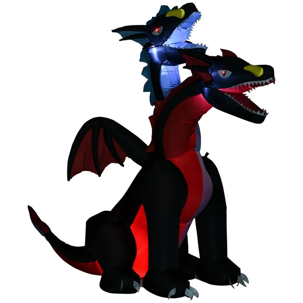 7FT Inflatable Two-Headed Dragon for Halloween, Illuminate your Halloween with a 7FT two-headed dragon inflatable. Perfect for indoor/outdoor use with durable, weather-resistant fabric and LED lights.