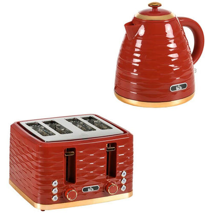 Chic Kettle & Toaster Set - Stylish Kitchen Essentials, Upgrade your kitchen with our 1.7L red kettle and 4-slice toaster set. Effortless style meets function for perfect mornings.