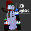 6ft Inflatable Snowman with Penguins, Brighten your yard with our 6ft inflatable snowman and penguins, featuring LED lights for festive holiday cheer.