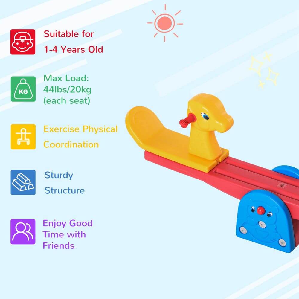 Animal Design Kids Seesaw - Safe Play for Toddlers, Discover endless fun with our safe, animal-themed teeter totter. Perfect for 1-4 year olds, featuring easy-grip handles and raised back seats.