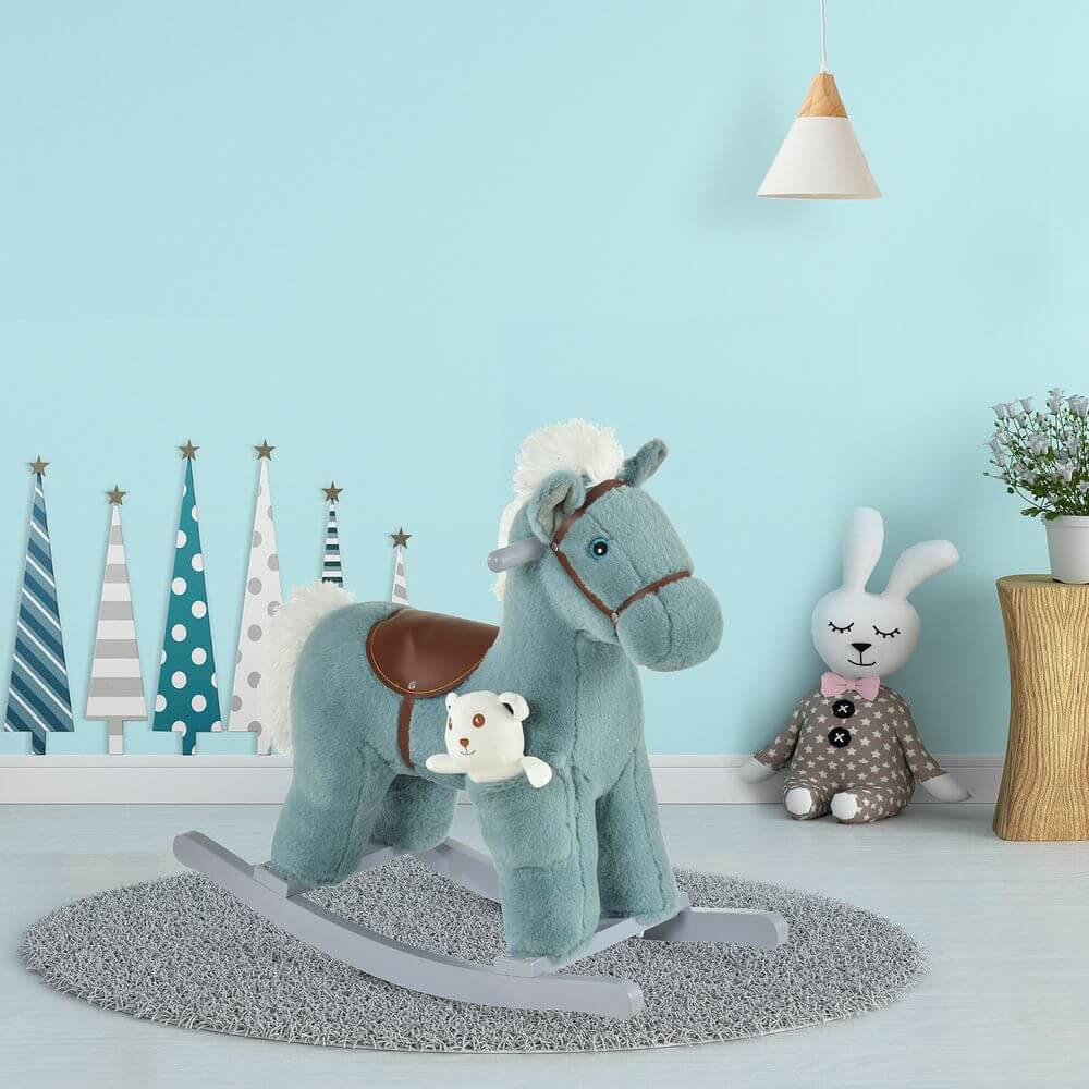 Plush Rocking Horse with Sounds for Kids, Delight in adventure with a kids' plush rocking horse. Features realistic sounds of neighing and galloping for endless fun and engagement! Safe and comfy.