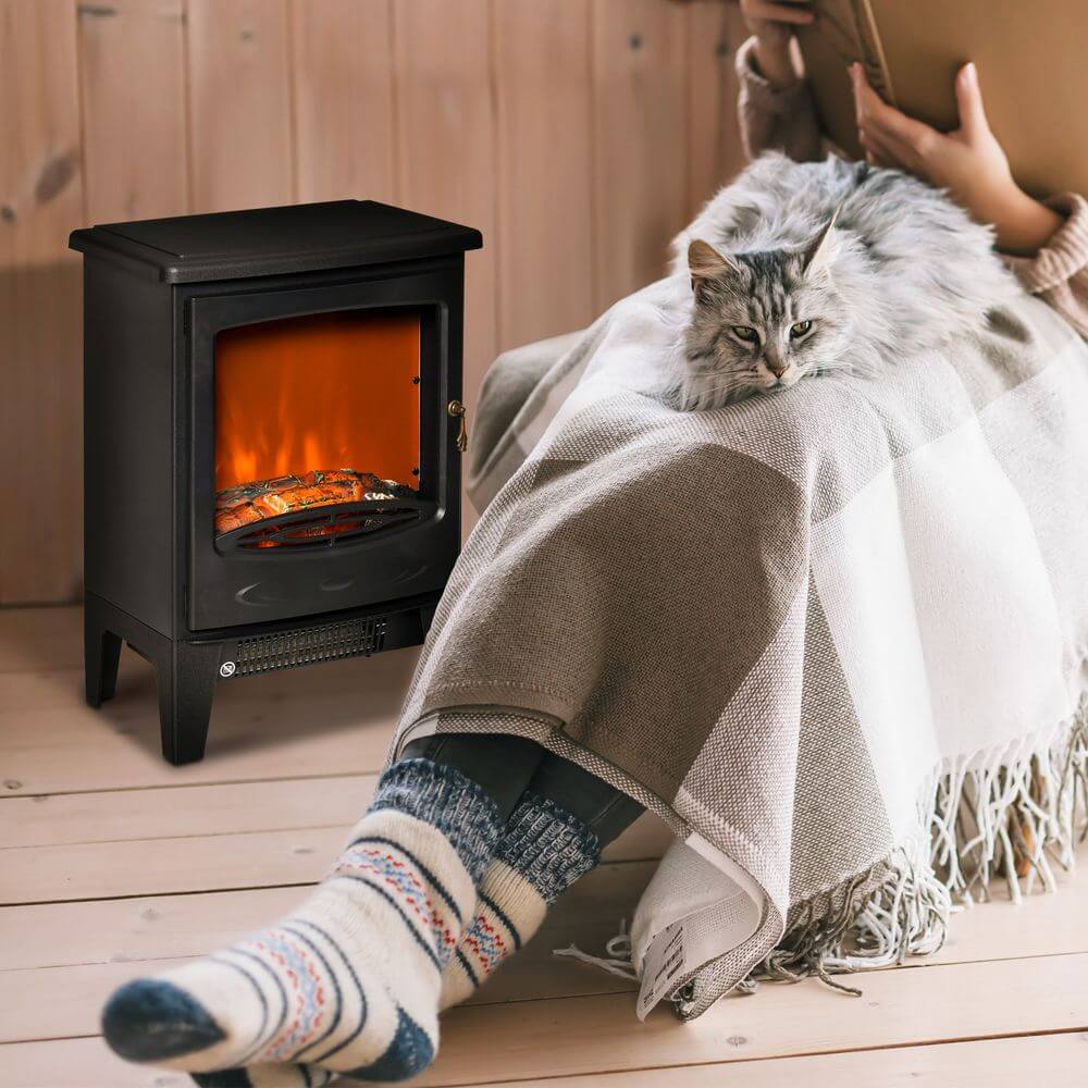 Stylish HOMCOM Electric Fireplace Heater, Cozy up with the HOMCOM Electric Fireplace Heater, featuring stunning flame effects and safe overheat protection for warm, stylish decor.