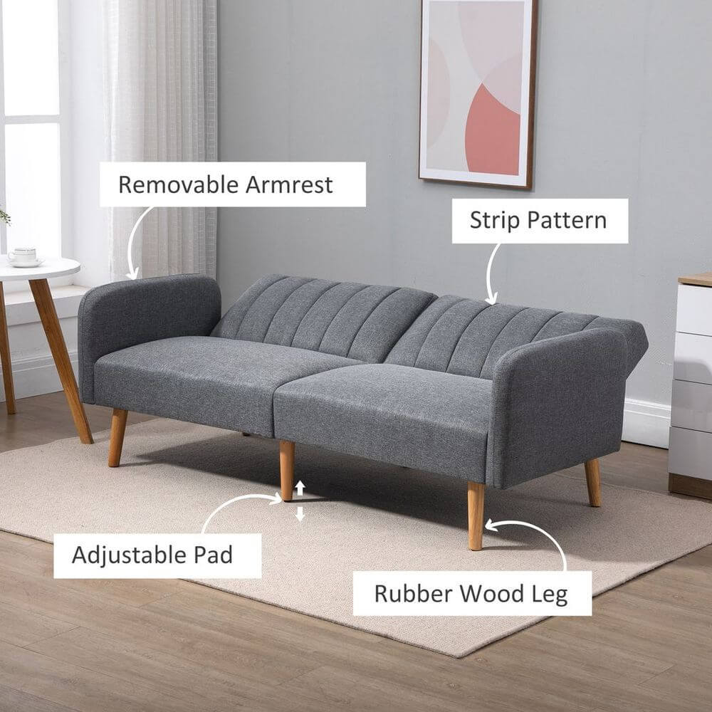 Versatile Two Seater Sofa Bed - Comfort & Style, Discover the HOMCOM Two Seater Sofa Bed, perfect for relaxation and restful sleep with its thick sponge padding and adjustable split backrest.