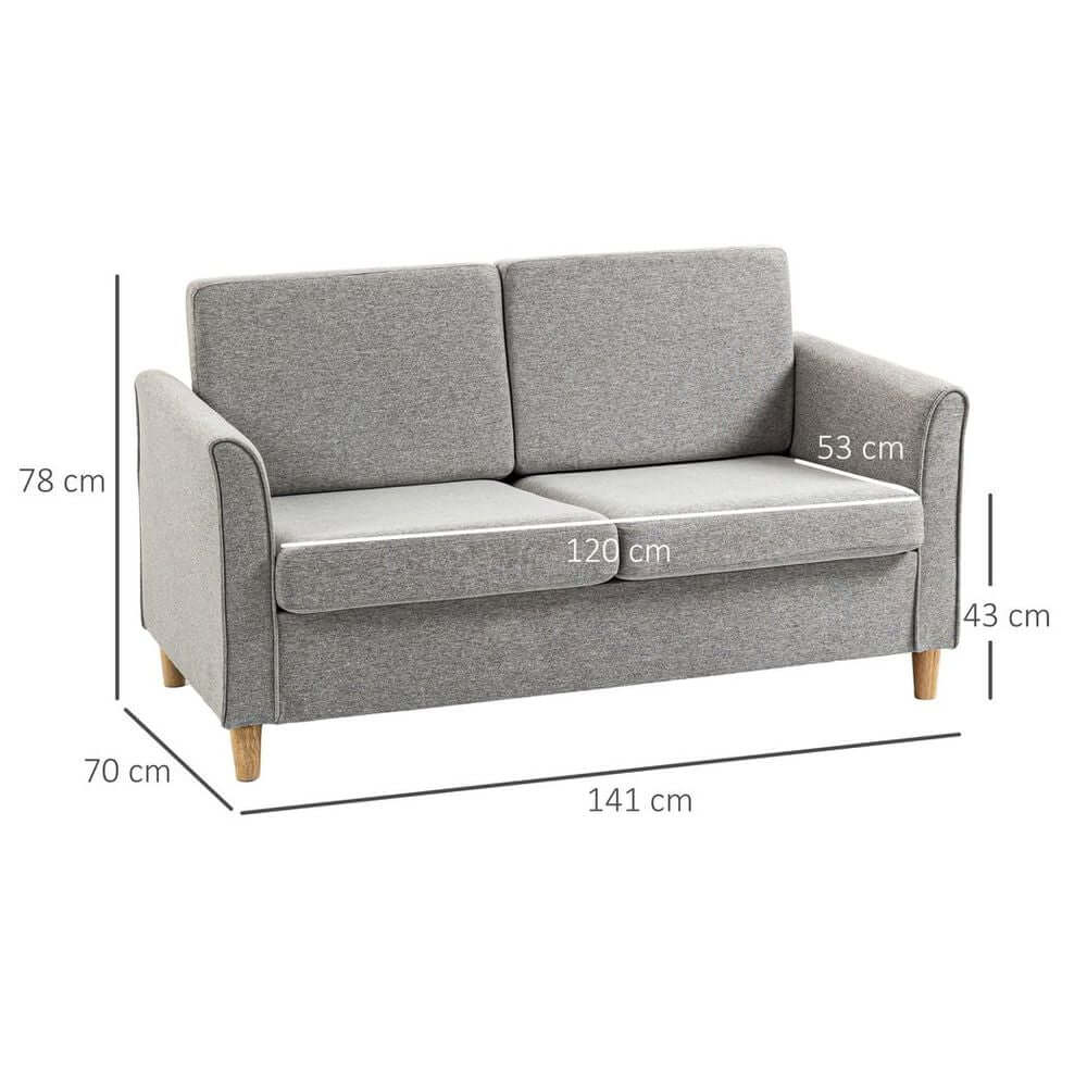 Light Grey Loveseat - Compact & Comfortable, Discover the HOMCOM Double Seat Loveseat with linen upholstery in light grey. Perfect for stylish comfort in any living space.