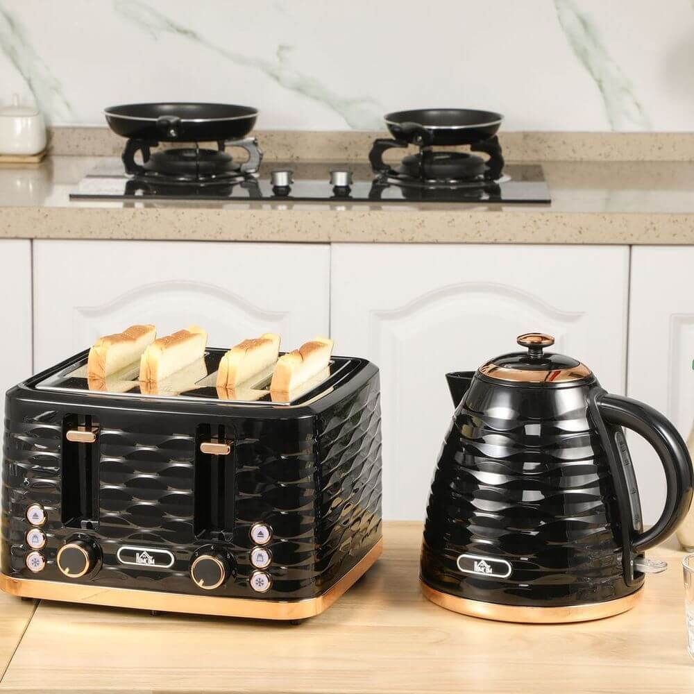 Stylish Kettle & Toaster Set - Fast Boil & Toast, Upgrade your kitchen with a chic kettle and toaster set. Rapid 1.7L boil & 4-slice toasting for easy breakfast prep.