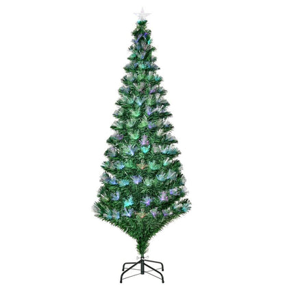 6FT LED Christmas Tree with Star Topper & Lights, Illuminate your home with the 6FT Multicoloured LED Christmas Tree featuring 230 fibre optic lights and a star topper. Perfect for a vibrant, festive display.